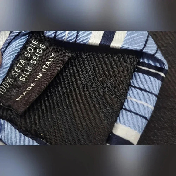 Canali Men's Tie Neck Tie  Blue Striped 100% Seta Silk Italy 58" MINT - Picture 9 of 10